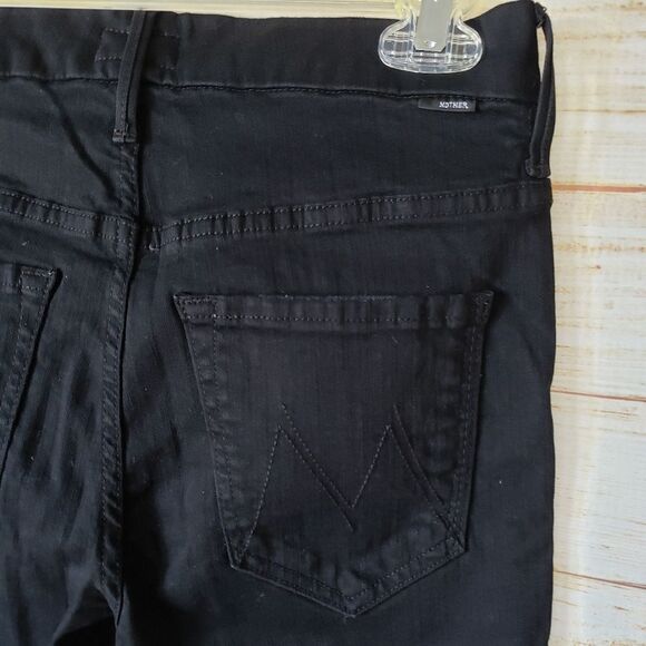 Mother High Waist Looker Ankle Fray Guilty Glitter Racer Skinny Jeans Black - Picture 8 of 13